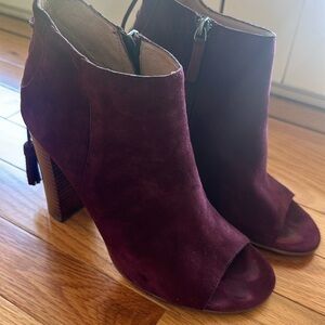 Halogen burgundy suede peep toe tie back bootie 8